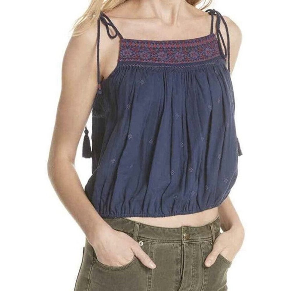 FREE PEOPLE Eternal Love Embroidered Top with Tassels